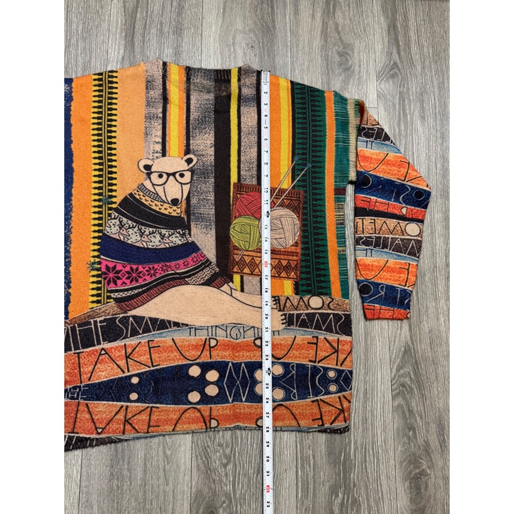 Women Wool Cotton Sweater L Oversized Polar Bear Knitting Graphic Novelty Orange - Picture 8 of 12